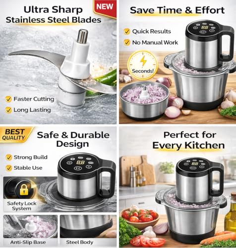 Image of Electric Chopper For Kitchen Use 700 Watts Powerfull 100% Pure Copper Motor | 7 Attachments With Touch Control | 7-in-1 Food Processor, Meat & Vegetable Chopper (3 Liter)