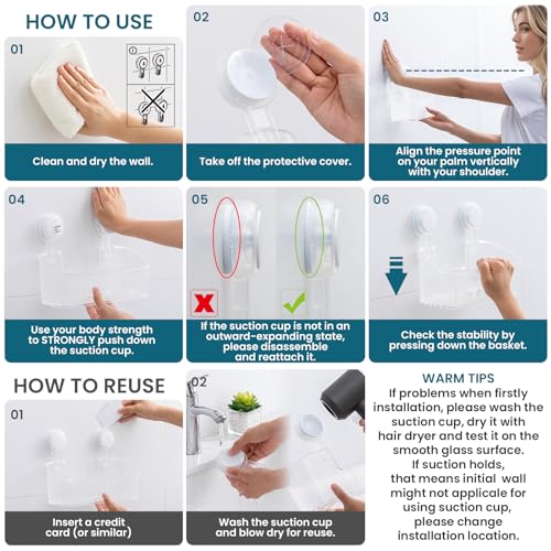 Image of TAILI Shower Caddy Suction Cup 2 Pack, Heavy Duty Bathroom Organizer, Removable Shelves for Inside Shower, Shampoo, Waterproof Suction Plastic Storage for Bathroom Accessories Holder, Frosted Clear