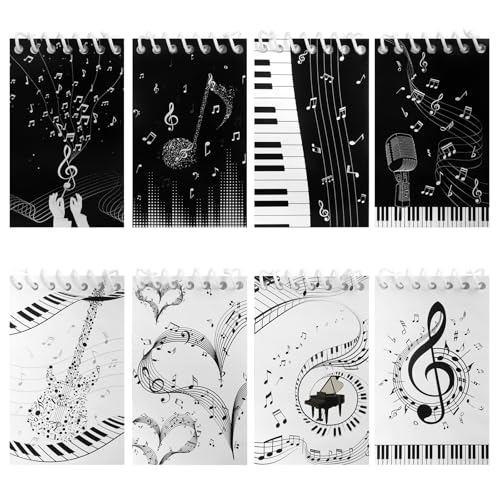 Geluode - Geluode 8 Pack Music Themed Mini Notebook Memo Note Pads Spiral Musical Small Pocket Notepads Journal Notebook Musicians Gifts Music Major School Student Daily Weekly Planner for Music Party Supplies