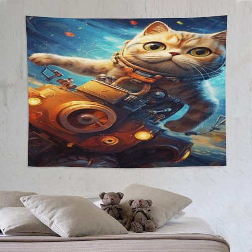 Tapisserie chat grand tissu mural lavable pour decoration durable