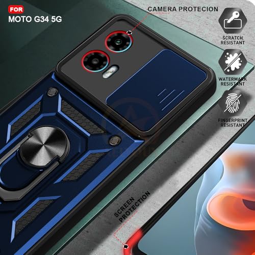Image of Armor Bumper Back Cover Case for Motorola Moto G34 / G45 Rotating Camera Cover, Ring Holder & Kickstand | Heavy Duty & 360 Degree Protection Motorola Moto G34 / G45 Back Cover (Blue)