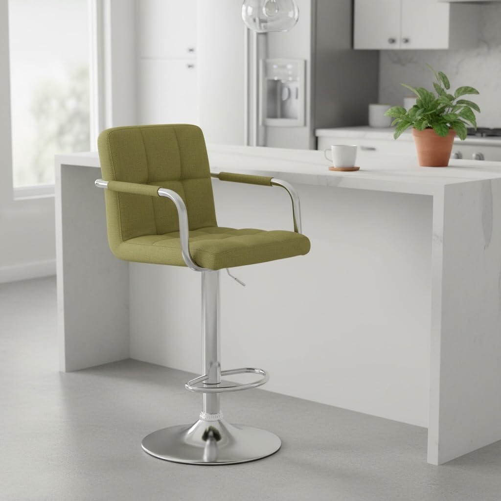 Amazon Brand - Umi Fabric Adjustable Swivel Barstools, Hydraulic Kitchen Counter Height Bar Chairs with Armrest and Back for Kitchen, Dining Room, Light Green Color-image-25