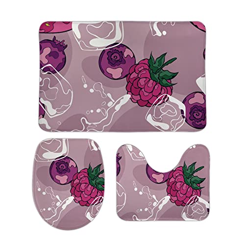 Juego de 3 Alfombrillas de Baño Fresa, Frambuesa y Grosella Negra Absorbente Contour Lid Tapa de WC Suave Cubierta para Inodoro para WC Ducha