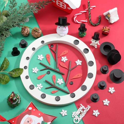 GORGECRAFT 510PCS Christmas Snowman DIY Craft Kit Mini Wood Carrot Noses Plastic Black Top Hats Tiny Snowflake Buttons Antler Hands Build for Winter Xmas DIY Crafting Sewing Party Holiday Supplies - Image 4