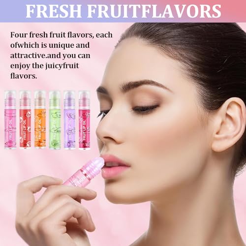 INBOLM Lip Gloss Set,6PCS Fruit-Flavored Plumping Lip Oil Hydrating Lip Oils Sets for Teenage Girls Long Lasting Lip Glow Lip Care Roll-on Fresh Lip Glaze Transparent Colorless Moisturizing Lipgloss - Image 5