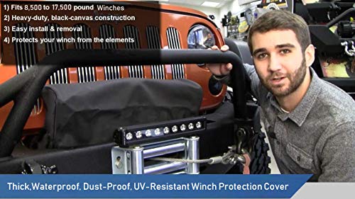 Winch Cover, Heavy Duty Waterproof Dust-Proof Winch Protection Cover, Ideal For Electric Winches 8500-17500 Lbs, Indoor/Outdoor (21.5” X 9.5” X 7.5”) - Black #TOP4
