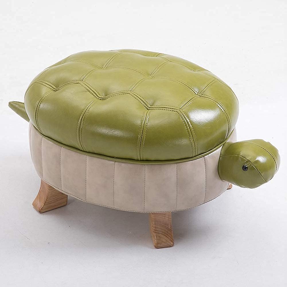 JSMYAnimal Footstool Pouffe Stool,upholstered Ottoman Padded Cushion Foot Rest With 4 Wooden Legs,tortoise Faux Leather Foot Stool For Kids Grass Green 71x40x32cm