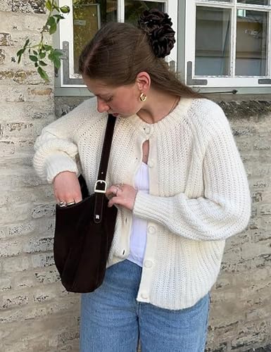 Image of Knitted Chunky Cardigan Sweaters for Women Button Down Cardigans Open Front Sweater Tops Y2k Outwear Coats