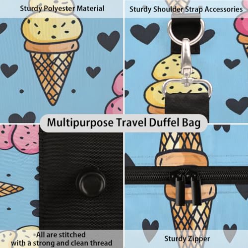 Love Ice Cream Travel Duffel bag for Men Women Weekender Overnight Bag Gym Bag Carry On Luggage Bags for Yoga Workout Sports3