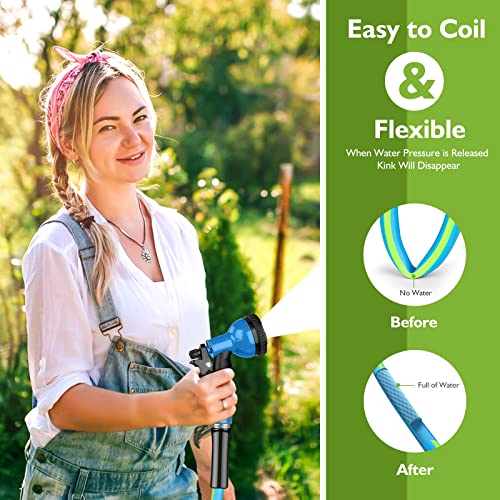 Garden Hose 50Ft, Kebose Heavy Duty Water Hose 5/8, Lightweight Flexible Hose With Work 150 Psi Resistant, 10 Function Spray Nozzle & 3/4 Solid Fittings, No Kink Hose For Outdoor, Yard #TOP4