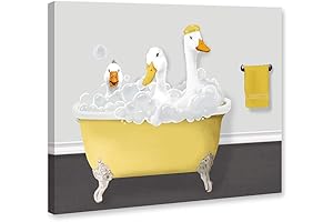 Modern Funny Yellow and Gray Toilet Decor: Three Gooses in a Bathtub Canvas Print