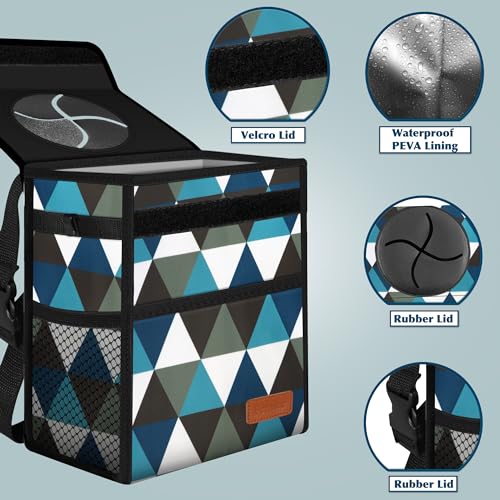 Image of Femuar Car Trash Can with Lid - Leak Proof, Waterproof, Multipurpose Car Hanging for Headrest, Collapsible and Portable with Storage Mesh Pocket, Triangle