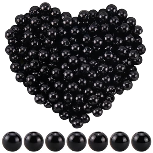 SOFPLATE 1000 unidades de cuentas de plástico redondas negras tipo perla de 6 mm, cuentas redondas de imitación de perlas con agujero, abalorios sueltos para pulseras, pendientes, collares, gargantill