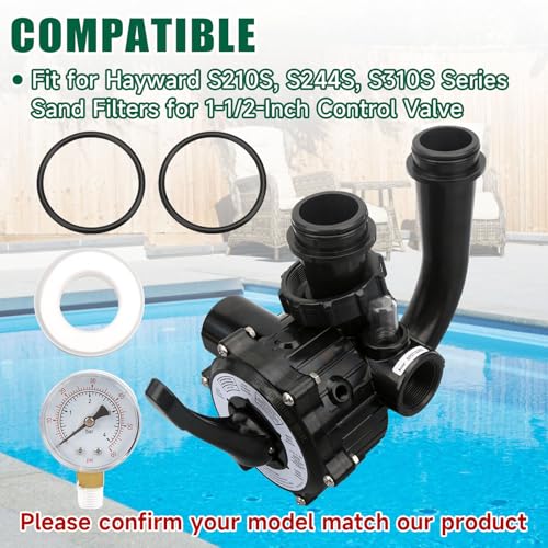TTEEWIIG SP0710X62 Multiple Port Valve Assembly with Gauge Compatible with Hayward S210S, S244S, S310S Series Sand Filters Pro-Series Vari-Flo Replacement 1-1/2-Inch Control Valve Assembly by TTEEWIIG - Used condition - Image 2