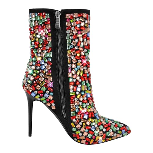 Women's Rhinestones Studded Sparkly Slim High Heels Side Zipper Ankle Boots3