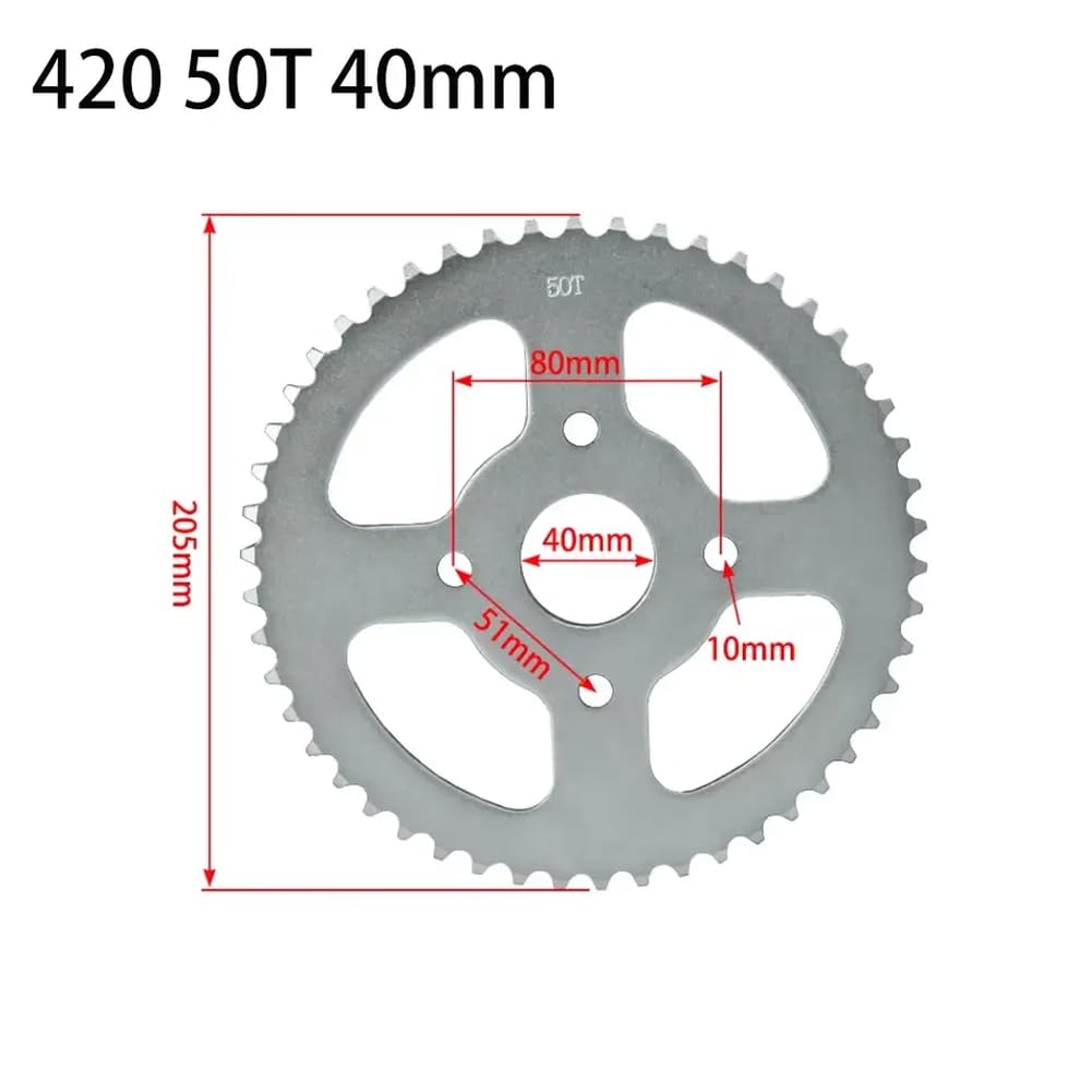 Piñón trasero 420 50T de 40 mm de diámetro interior, piñón de cadena para Go Kart, Dirt Bike, motocicleta, cuatro ruedas, cortacésped, quad, moto. Uso compatible