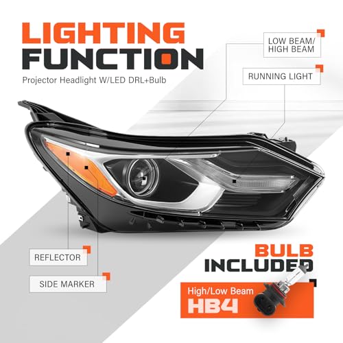 ALMULOO Right Headlight Compatible with 2018-2020 Chevy Chevrolet Equinox LED Tube DRL Projector Headlamp Clear Lens+Black Housing Replacement for GM2503469 84194562 84258448 Passenger Side by ALMULOO - Image 3
