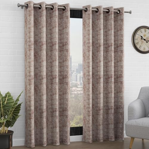 Image of Curtain Door - Raga Semi Transparent Curtains 7 Feet Door Curtains for Home and Kitichen |Texture| Mudy Brown | Polyester, Pack of 10