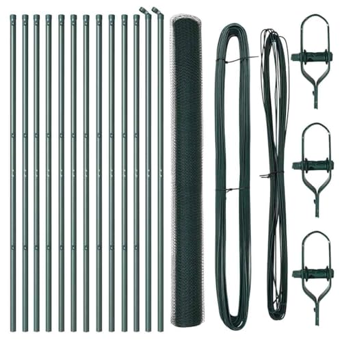 HETFTJN Clôture de Jardin avec 26 Poteaux, Set de Clôture en Acier Robuste, Panneaux de Délimitation pour Extérieur, Terrasse et Jardin, Couleur Vert, 2500...