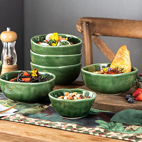 Image of vicrays Ceramic Cereal Bowls Set - Porcelain 26 Ounce Soup Salad Bowls - Rice Dessert Cream Bowls Set - Chip Resistant Dishwasher Microwave Safe - Set of 6 (Green)