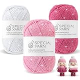 Timgle 3 Pcs Valentine's Day Glitter Yarns Silver Sparkle Skeins for Crocheting 153 Yard White Pink Rose Red Soft Yarn Each 100g Knitting Crocheting Craft Project for Valentine Gift Dolls Scarves Bag