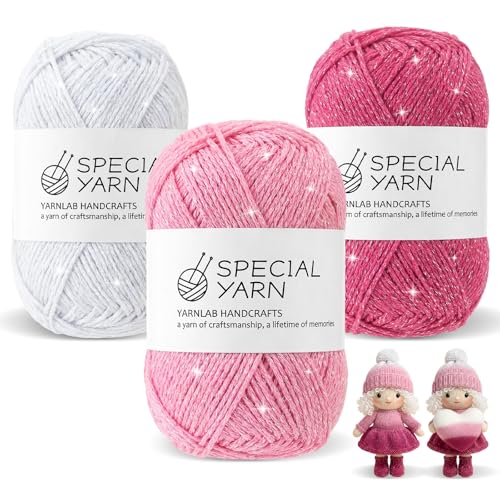 Timgle 3 Pcs Valentine's Day Glitter Yarns Silver Sparkle Skeins