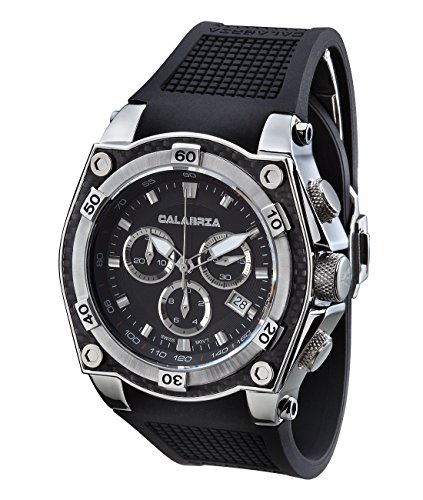 CALABRIA - AZZARDO - Classic Black Chronograph Men's Watch with Carbon Fiber Bezel