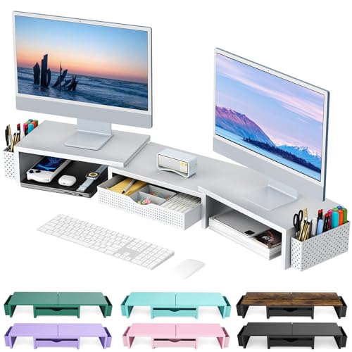 gianotter Suporte para monitor duplo, organizador de mesa com gav...