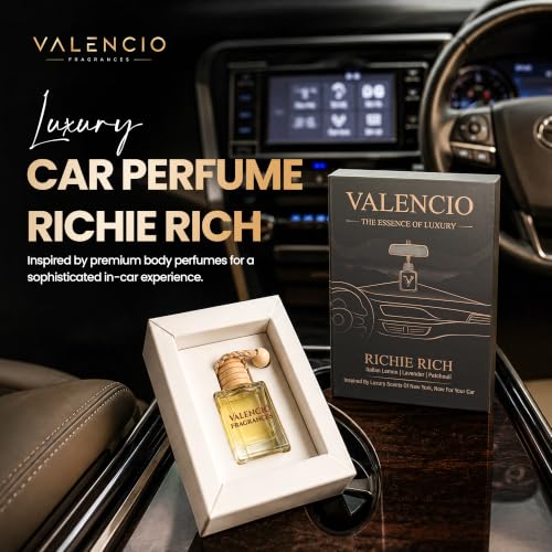Image of Valencio Luxury Car Perfume Richie Rich - Italian Lemon Hanging Diffuser | Fragrance Inspired by Luxury Body Perfumes | Natural Essential Oils | Long-Lasting Fragrance Up to 45 Days