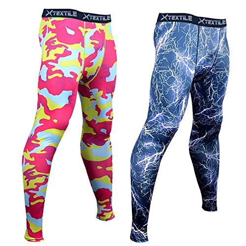 Leggings masculinas de compressão esportivas de camuflagem da Xtêxtil, Blue & Red, Medium