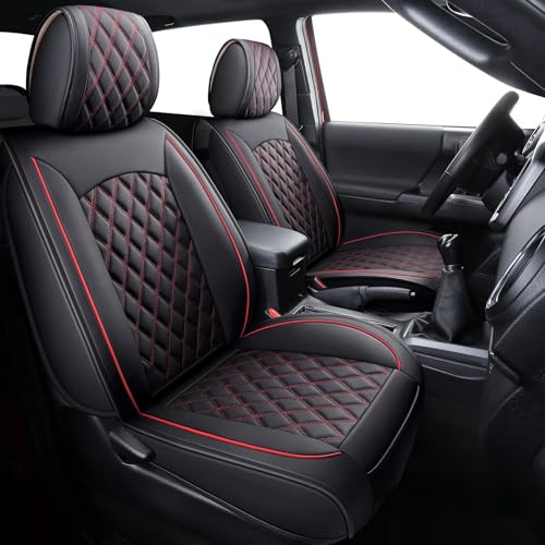 Image of Aierxuan Toyota Tacoma Seat Covers Waterproof Leather Full Set (Black-Red)