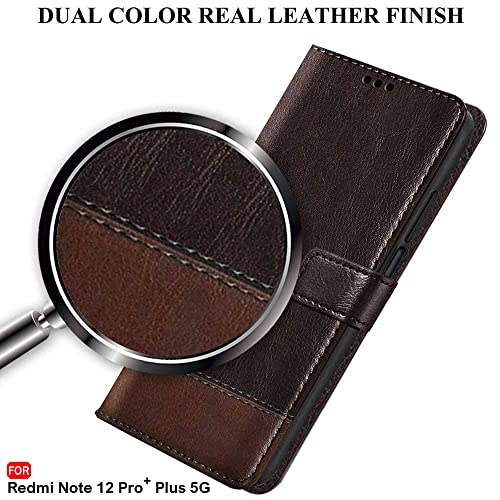 Image of TheGiftKart Flip Back Cover Case for Mi Redmi Note 12 Pro Plus 5G | Dual-Color Leather Finish | Inbuilt Stand & Pockets | Wallet Style Flip Back Case for Redmi Note 12 Pro Plus 5G (Coffee & Brown)