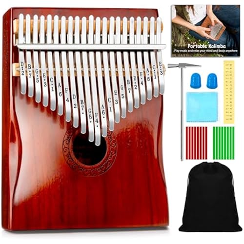 Kalimba Thumb Piano,YUNDIE Portable 21 Keys Mbira Finger Piano with Tune Hammer and Instruction, Musical Instruments Gift for Adult Beginners Professional(Brownish Red) (21 Keys)