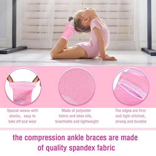 Image of Tarpop 2 Pairs Kids Ankle Brace Set Foot Support Stabilizer Wraps Protector Guard Knitted Ankle Sleeve Sock Support Compression Socks for Injury Prevention(Pink,Medium)