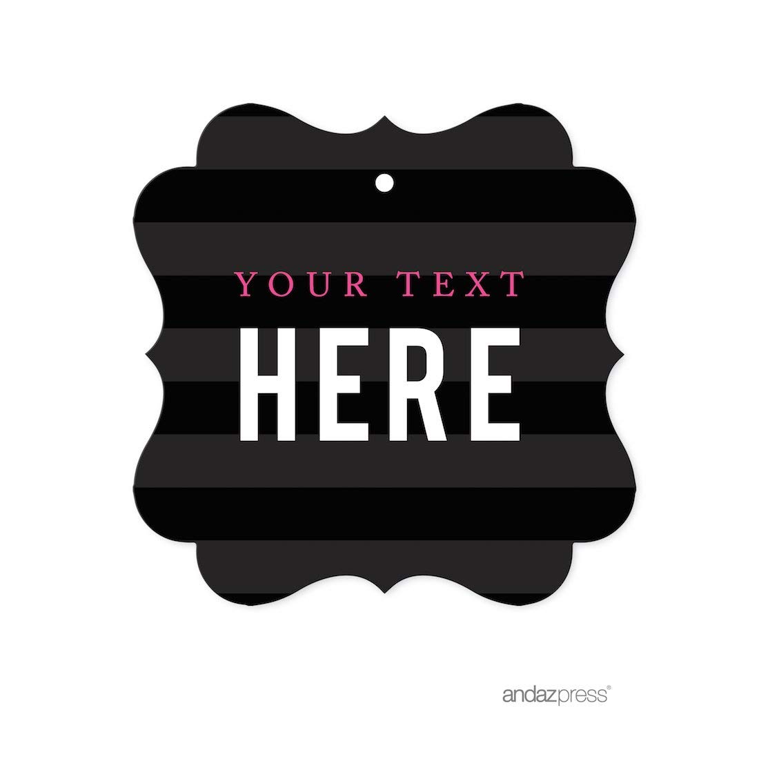 Andaz Press Modern Black and White Stripes Wedding Collection, Personalized Fancy Frame Gift Tags, Custom Your Text Here, 24-Pack