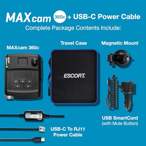 Image of Bundle of MAXcam 360c Laser Radar Detector and Dash Camera + Escort USB-C to RJ11 Radar Power Cord