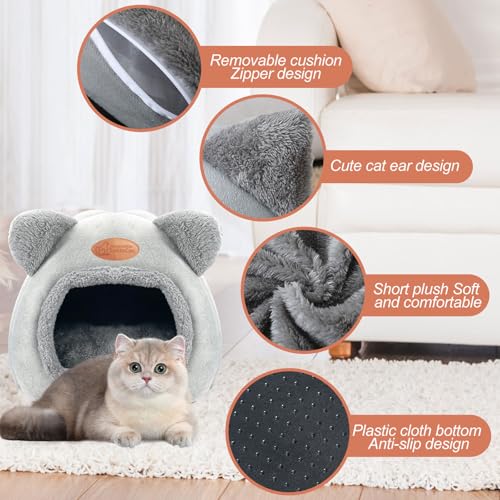 Katzenhöhle Katzenbett Waschbares Katzenhaus Haustierbett Weiches Komfort Zelt Katzenstreu Bett Warme Katzenhöhle Beruhigendes Bett für Katzen und kleine Hunde Schlafen(Grau)