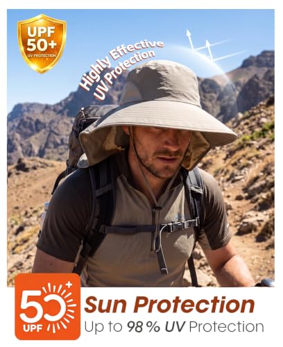Image of Home Prefer Outdoor UPF50+ Sun Hat Wide Brim Mesh Fishing Hat with Neck Flap