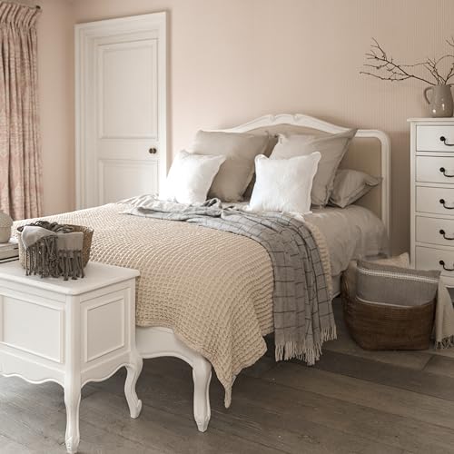 Juliette 5ft King Bed | French Style White Bed Frame with Upholstered Headboard | Solid Wood Wooden Bed | Bedroom Furniture