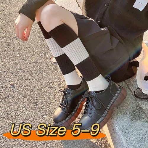 Striped Knee High Socks for Women Teen Girls Black And White Cotton Long Tube Sock Stripes2