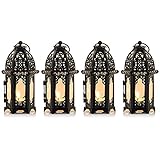 NUPTIO 4 Stücke Metall Teelichthalter Kleine Größe Hochzeit Mittelstücke Transparente Glas Hängende Laternen Hochzeit Weihnachten Hause Tischdekoration Vogelkäfig, Schwarz Marokkanische Lampe
