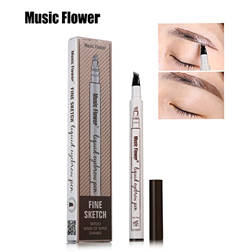 Tiikii Liquid Eyebrow Pen 4 Tips, Waterproof Brow Gel Ink Tattoo Pen with Four Forks Like Microblading for Eyes Makeup (Brown)