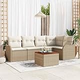 HOMEELIKE Garten sofa Set 6 pcs Beige, wei? Gro? Rattan & Holz