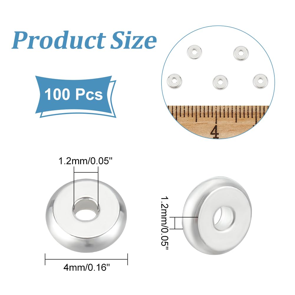 UNICRAFTALE 100Pcs 304 Stainless Steel Flat Round Spacer Beads Metal Silver Stopper Loose Bead Small Seamed for DIY Bracelet Necklace Jewelry Making 4mm Diameter,(STAS-UN0051-49-EU12) - Image 3