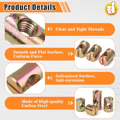CHRI 60 Stück Quermutterbolzen M6 Zylindermutter für Möbel Betten Stühle, 11mm 13mm 14mm 20mm