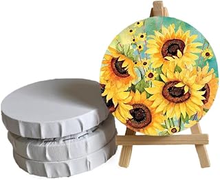EOBTAIN Small Round Canvas for Painting Stretched Blank Canvases 3 Pack 4 Inch Circle Canvas Boards Used for Oil Acrylic Pouring Paint Mini Canvas for Kids Drawing,Art Supplies and DIY Gift