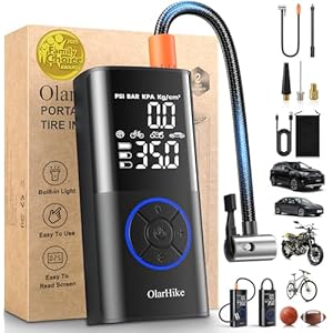 OlarHike Compresor de aire portátil para inflador de neumáticos, sistema de manguera dual inteligente, bomba de aire automática de 160 PSI para neumáticos de automóvil, bicicleta, bicicleta