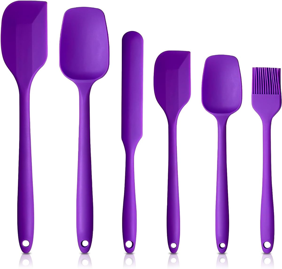 6-Pack Silicone Spatula Set Heat Resistant Non-Stick Stainless Steel Core Food Grade BPA Free Rubber Spatulas Kitchen Baking Tools Cooking Utensils Cookware Turner Tongs (Purple)