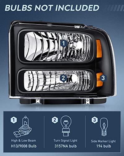 Image of Nilight Headlight Assembly 2005 2006 2007 F250 F350 F450 F550 Super Duty Black Housing Amber Corner Clear Lens 4 Pack Headlights Assembly Replacement