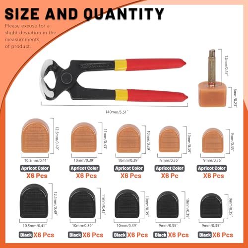 Image of Tanstic 30 Pairs Women's High Heel Shoes Replacement Tips Pin with 6 inch Heel Pliers, 9x9mm, 9x10mm, 10x10mm, 10x11mm, 10.5x12.5mm Black Beige High Heel Shoe Tips - 2.4mm /0.09 inch Pin Diameter